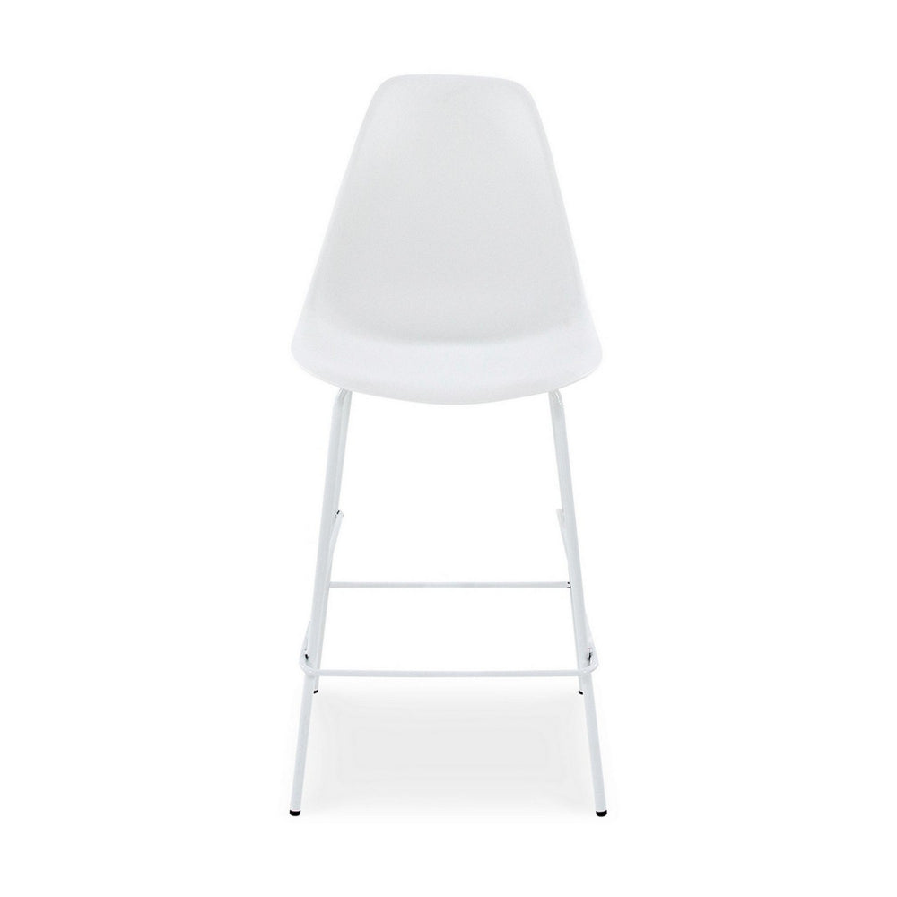 Mira 25 Inch Counter Height Stool, Set of 2, Bucket Seat, White Metal Frame - BM296603