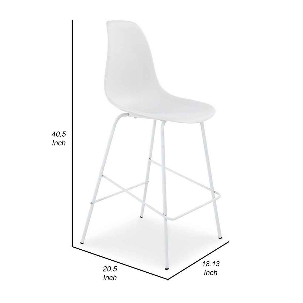 Mira 25 Inch Counter Height Stool, Set of 2, Bucket Seat, White Metal Frame - BM296603