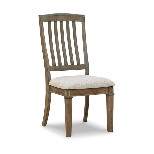 19 Inch Dining Chair, Set of 2, Slatted Back, Brown Wood, Beige Polyester - BM296607