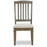 19 Inch Dining Chair, Set of 2, Slatted Back, Brown Wood, Beige Polyester - BM296607