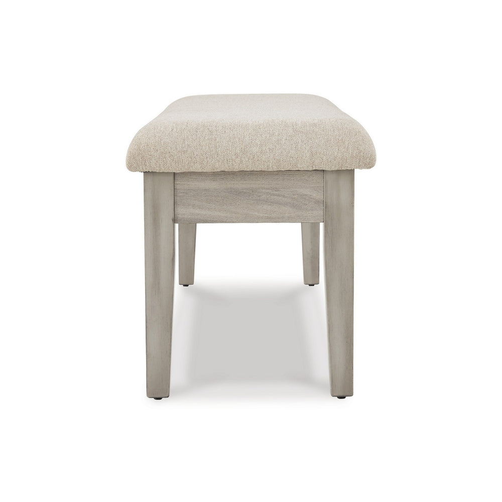 49 Inch Storage Bench, Tapered Block Legs, Beige Textured Fabric Seat - BM296608