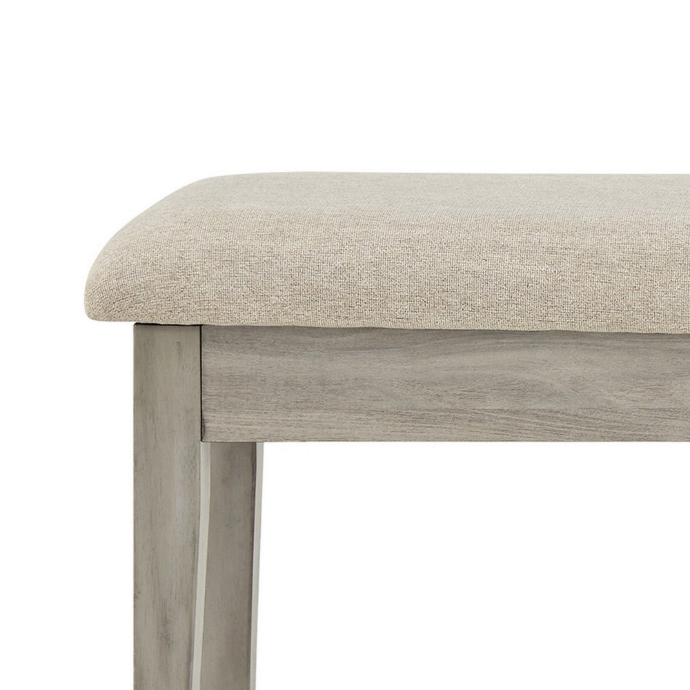 49 Inch Storage Bench, Tapered Block Legs, Beige Textured Fabric Seat - BM296608