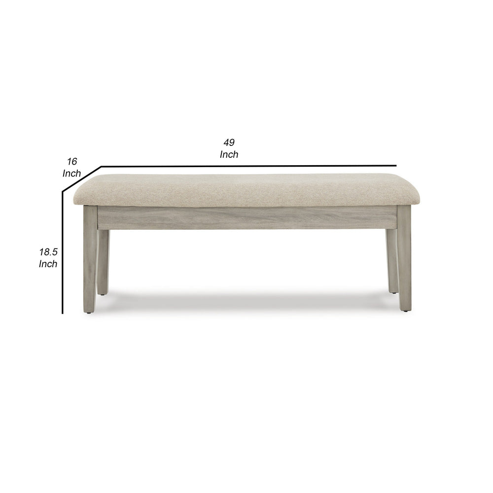 49 Inch Storage Bench, Tapered Block Legs, Beige Textured Fabric Seat - BM296608