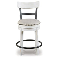 Zane 25 Inch Swivel Counter Height Stool, Round Cushioned Seat, White Wood - BM296616