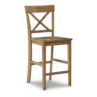 Shya 25 Inch Counter Stool, Set of 2, Crossed Back, Natural Brown Finish - BM296619