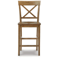 Shya 25 Inch Counter Stool, Set of 2, Crossed Back, Natural Brown Finish - BM296619