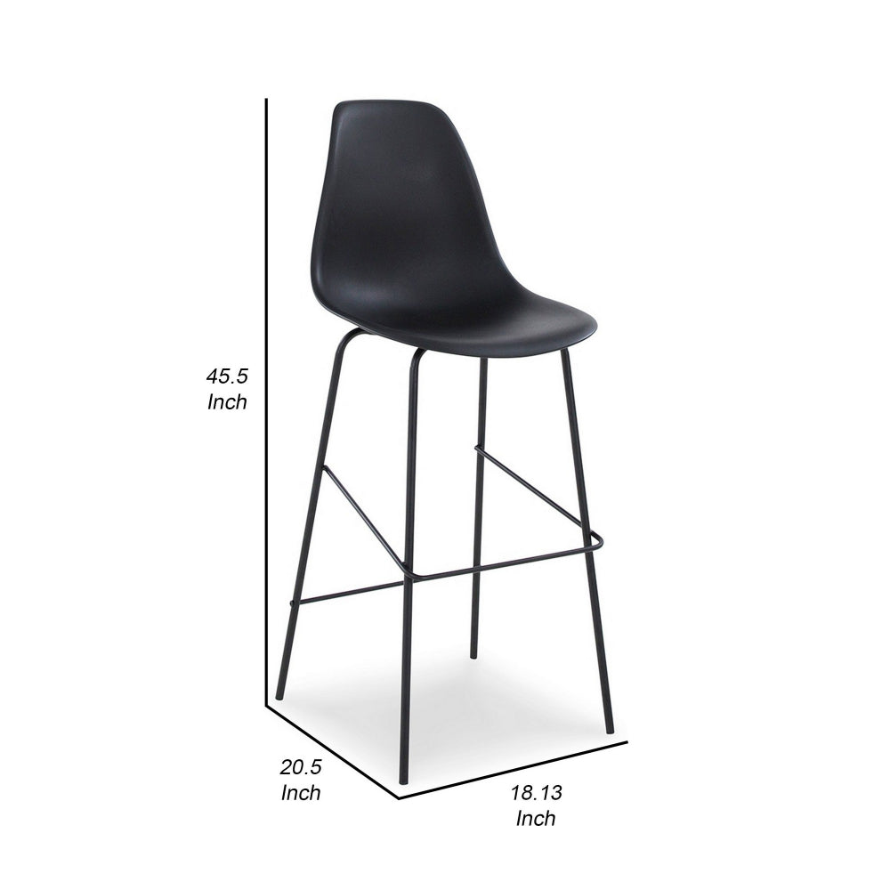 Mira 30 Inch Barstool, Set of 2, Curved Bucket Seat, Black Metal Frame - BM296625