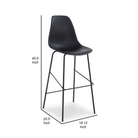 Mira 30 Inch Barstool, Set of 2, Curved Bucket Seat, Black Metal Frame - BM296625