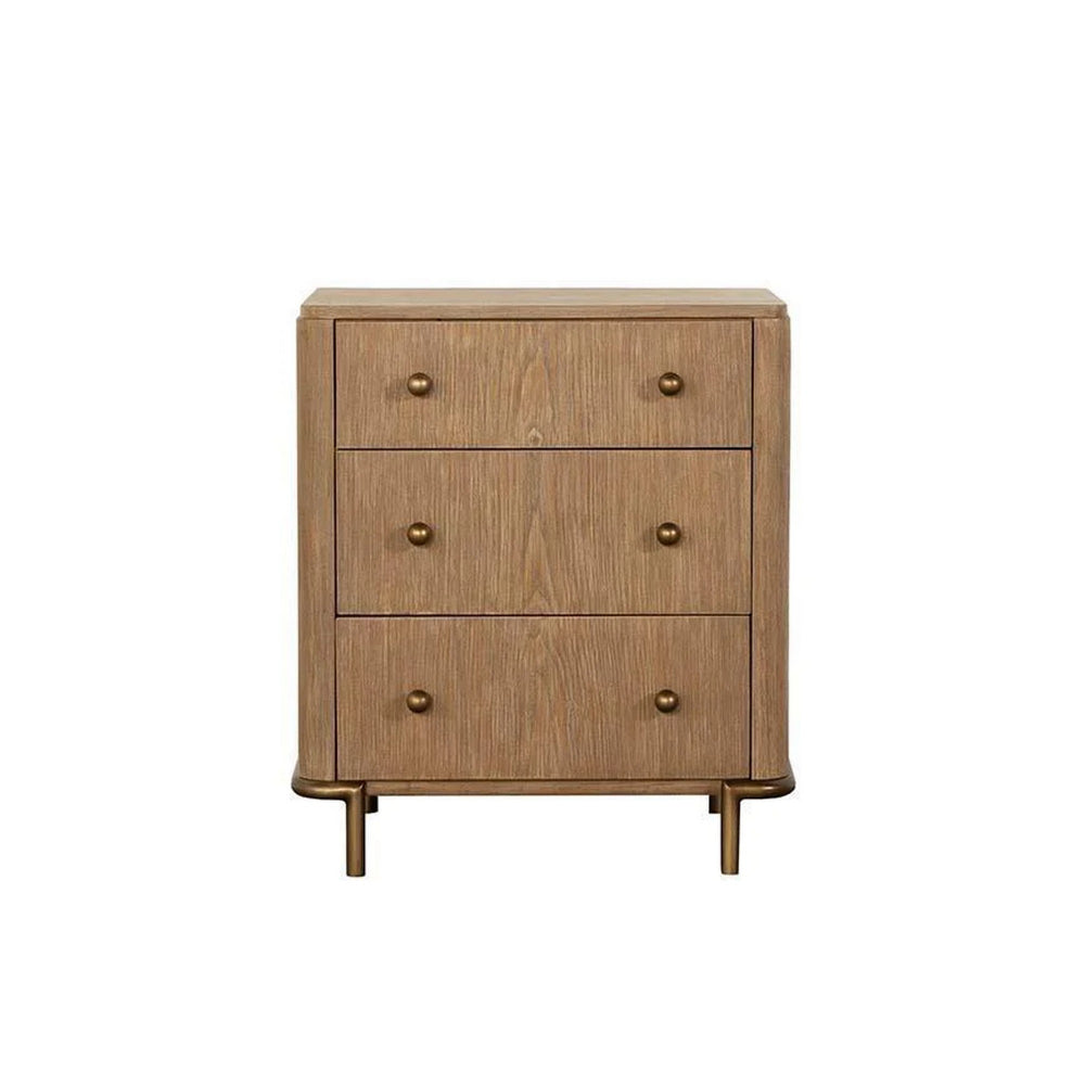 Hiz 29 Inch 3 Drawer Nightstand with Dual USB Ports, Brass Legs, Brown - BM296627