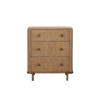 Hiz 29 Inch 3 Drawer Nightstand with Dual USB Ports, Brass Legs, Brown - BM296627