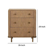 Hiz 29 Inch 3 Drawer Nightstand with Dual USB Ports, Brass Legs, Brown - BM296627