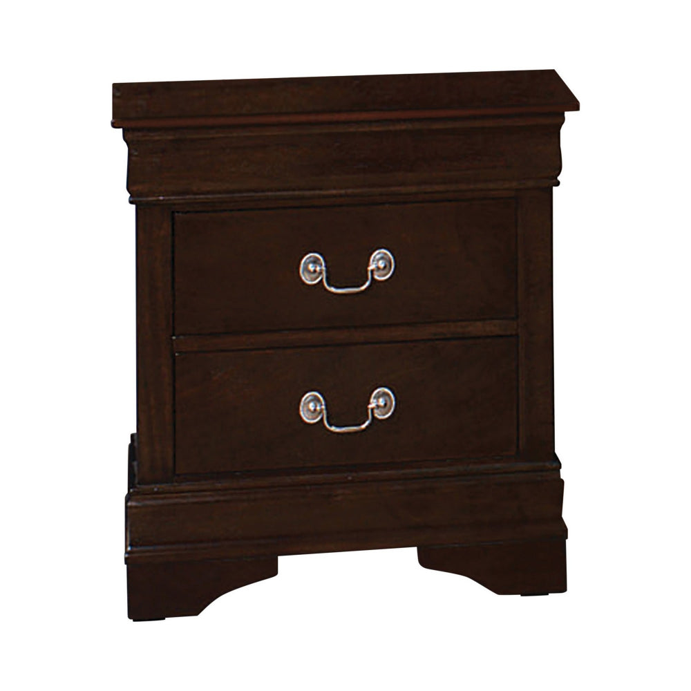 Nim 24 Inch 2 Drawer Nightstand, Classic Bail Handles, Cappuccino Brown - BM296646