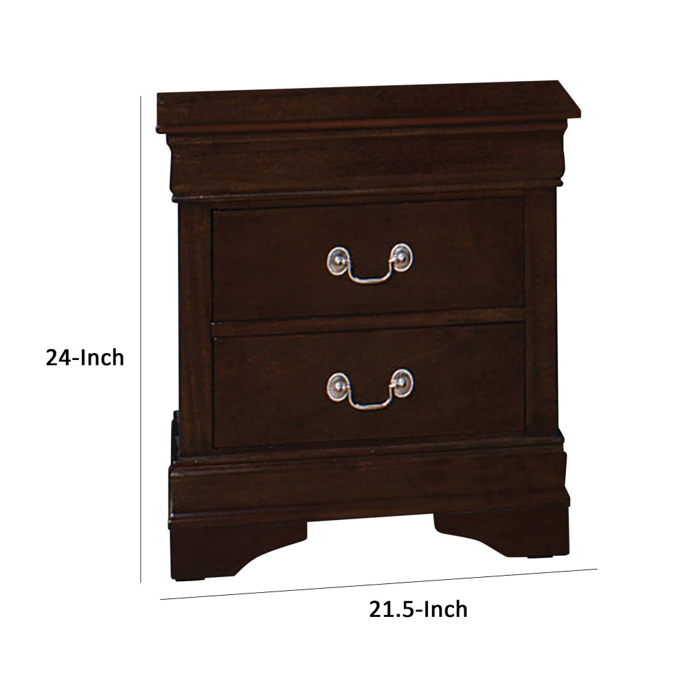 Nim 24 Inch 2 Drawer Nightstand, Classic Bail Handles, Cappuccino Brown - BM296646