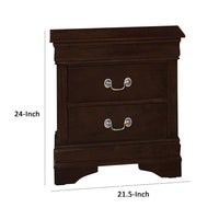 Nim 24 Inch 2 Drawer Nightstand, Classic Bail Handles, Cappuccino Brown - BM296646