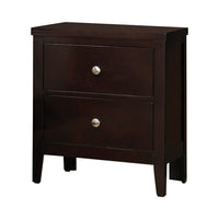 Con 26 Inch Modern 2 Drawer Nightstand, Silver Knobs, Cappuccino Brown - BM296652