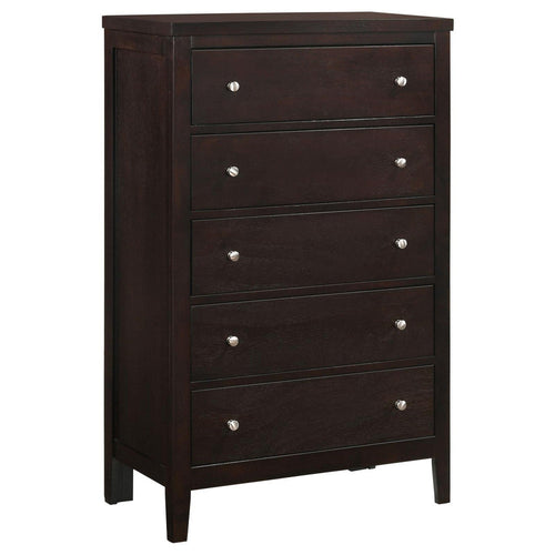 Benjara Con 48 Inch Tall 5 Drawer Dresser Chest, Silver Knobs, Cappuccino Brown - BM296654 |Benzara.com Benjara Con 48 Inch Tall 5 Drawer Dresser Chest, Silver Knobs, Cappuccino Brown - BM296654 |Benzara.com