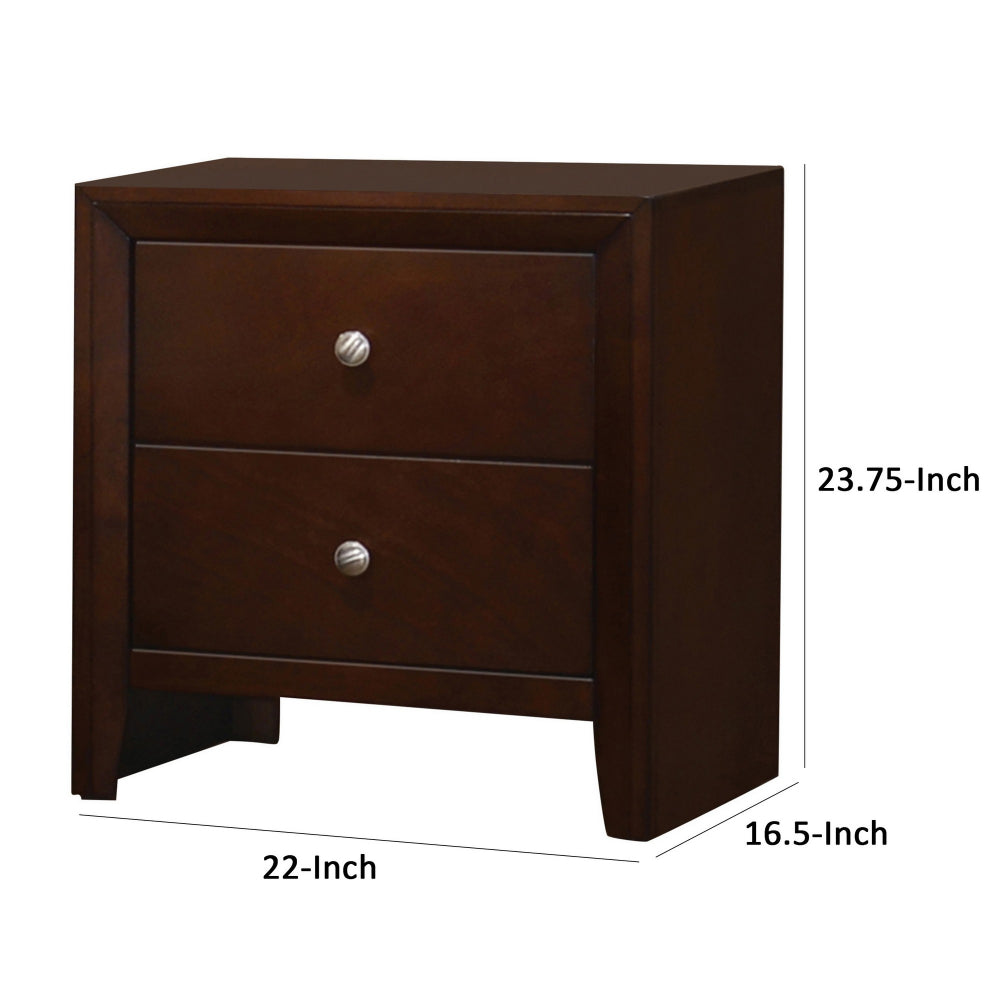 Edw 24 Inch Classic 2 Drawer Bedside Nightstand, Silver Knobs, Merlot Brown - BM296655