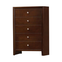 Edw 48 Inch Classic Tall 5 Drawer Dresser Chest, Silver Knobs, Merlot Brown - BM296657