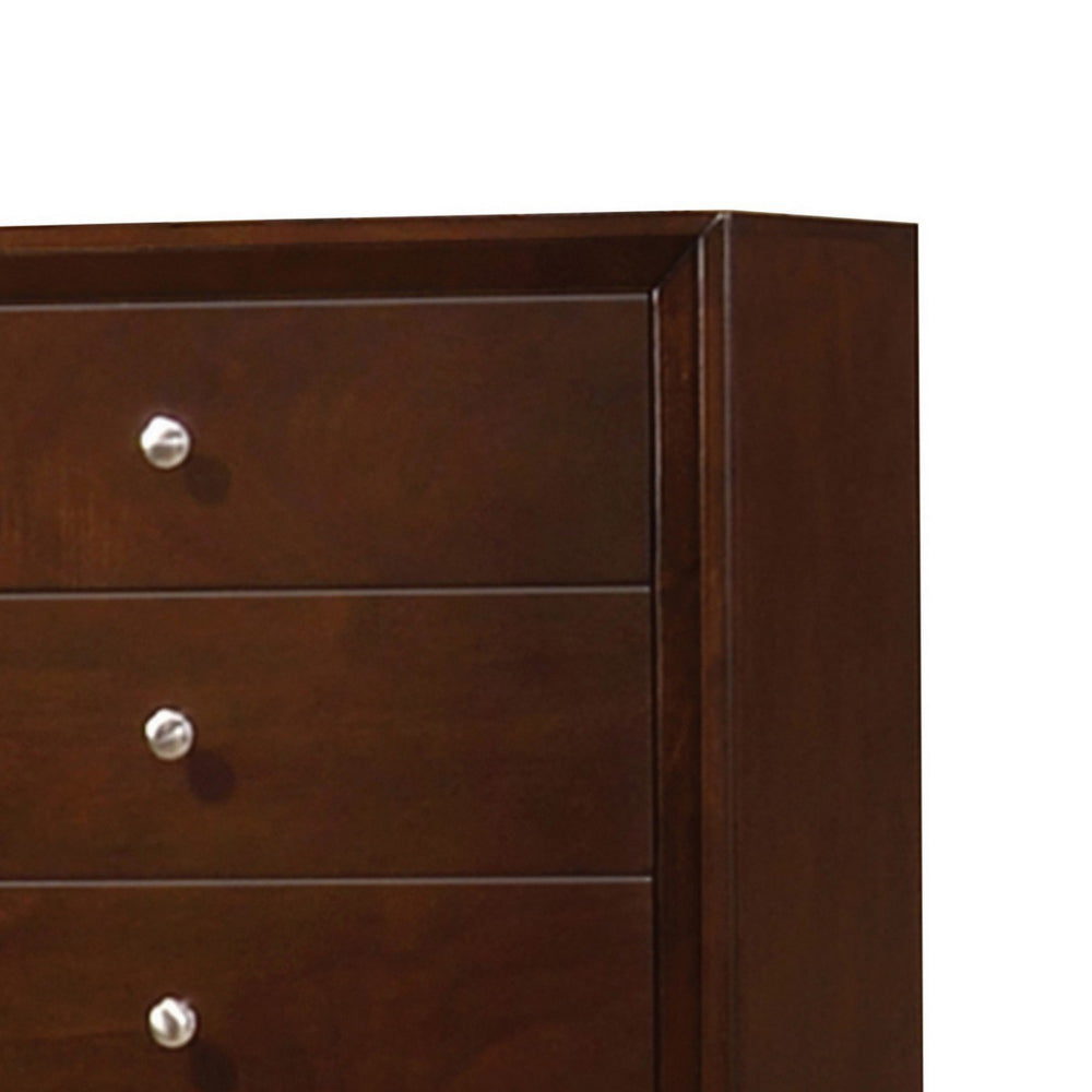 Edw 48 Inch Classic Tall 5 Drawer Dresser Chest, Silver Knobs, Merlot Brown - BM296657