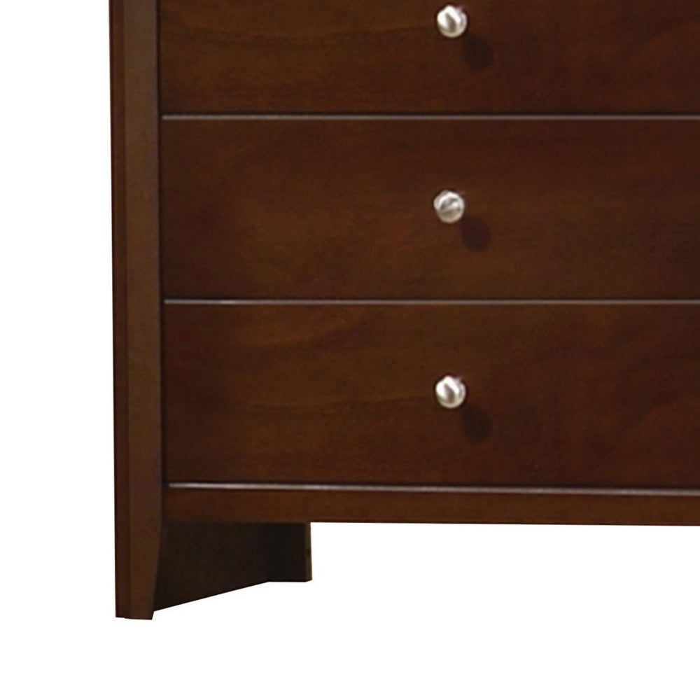 Edw 48 Inch Classic Tall 5 Drawer Dresser Chest, Silver Knobs, Merlot Brown - BM296657