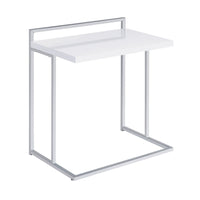 Dey 27 Inch Modern C Side Table, Gloss White Wood Top, Chrome Metal Base - BM296660