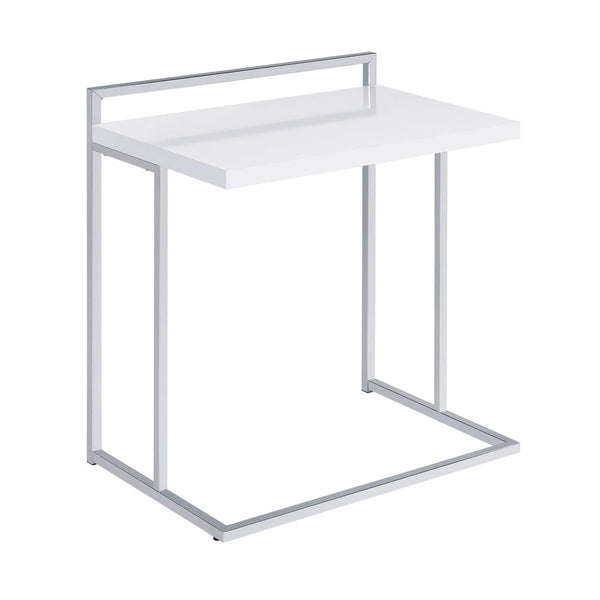 Dey 27 Inch Modern C Side Table, Gloss White Wood Top, Chrome Metal Base - BM296660