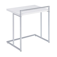 Dey 27 Inch Modern C Side Table, Gloss White Wood Top, Chrome Metal Base - BM296660