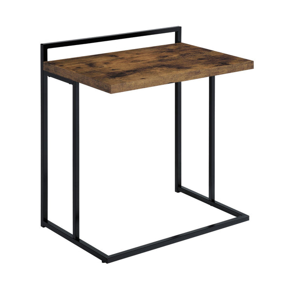 Dey 27 Inch C Shape Side End Table, Nutmeg Brown Top, Matte Black Base - BM296663