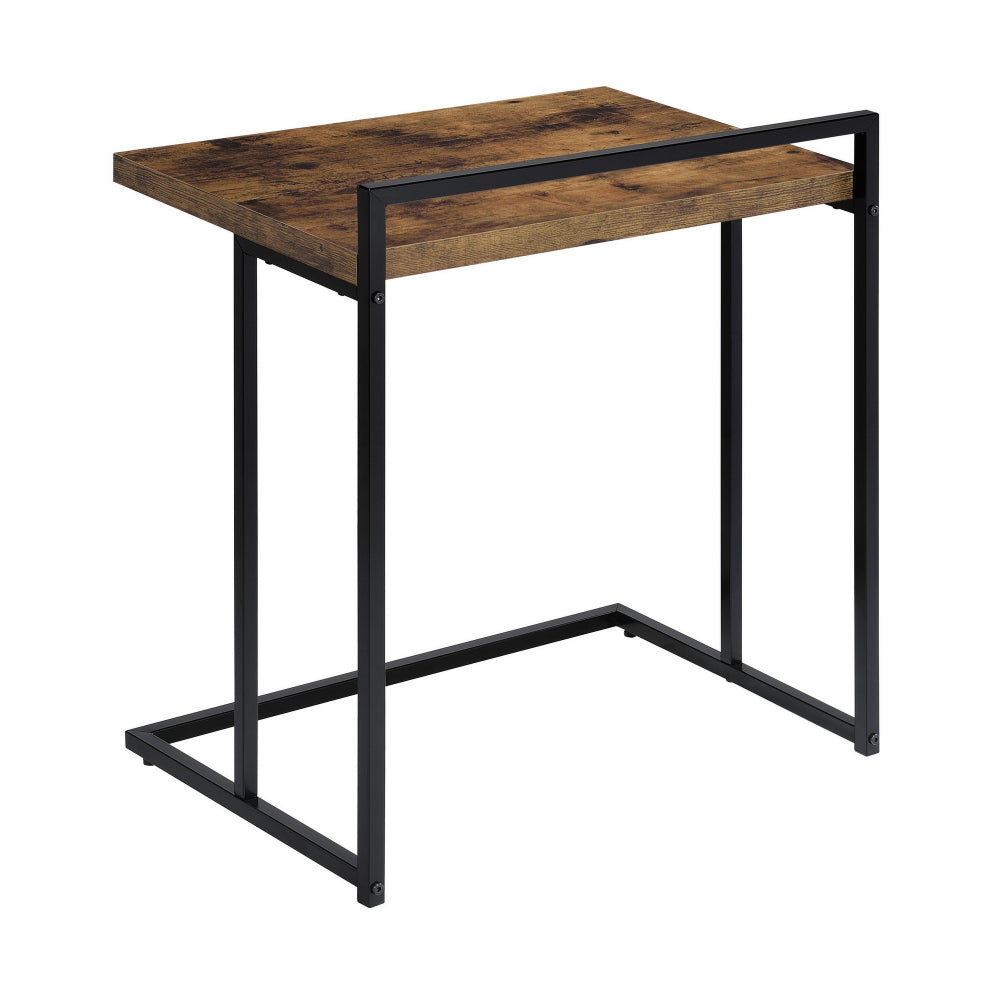 Dey 27 Inch C Shape Side End Table, Nutmeg Brown Top, Matte Black Base - BM296663