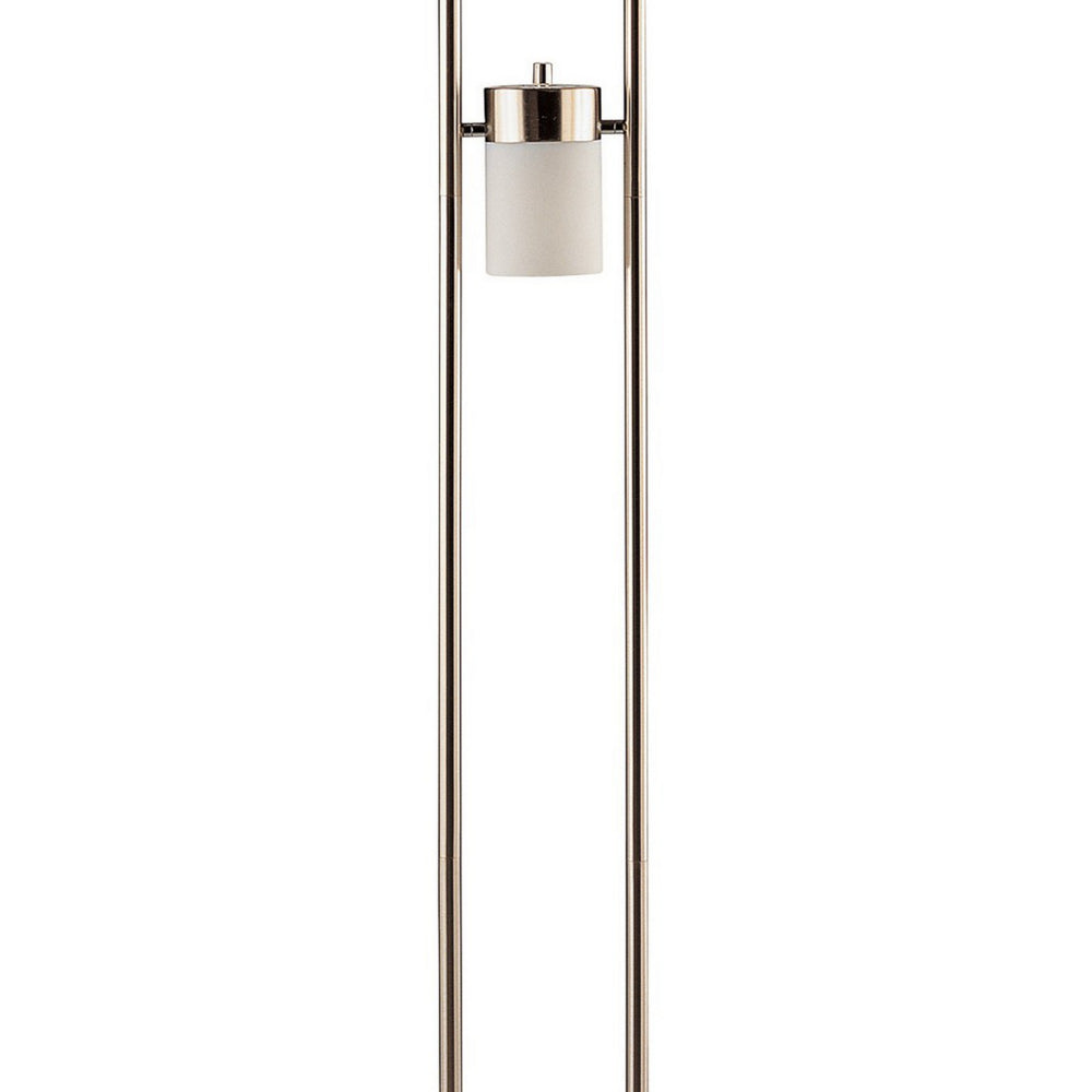 65 Inch Silver Floor Lamp, 3 Horizontal Swivel Lights, Frosted Glass Shade - BM296666