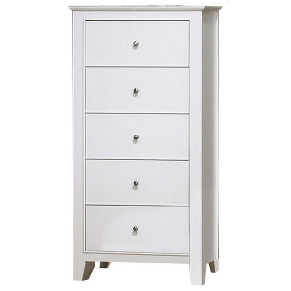 Nee 48 Inch Tall Dresser Chest, 5 Drawers with Silver Knobs, Matte White - BM296676