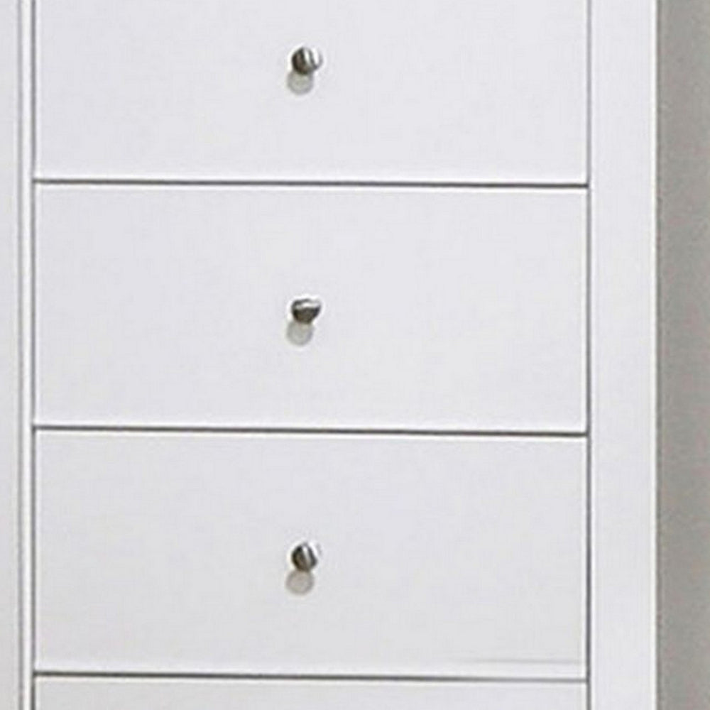 Nee 48 Inch Tall Dresser Chest, 5 Drawers with Silver Knobs, Matte White - BM296676