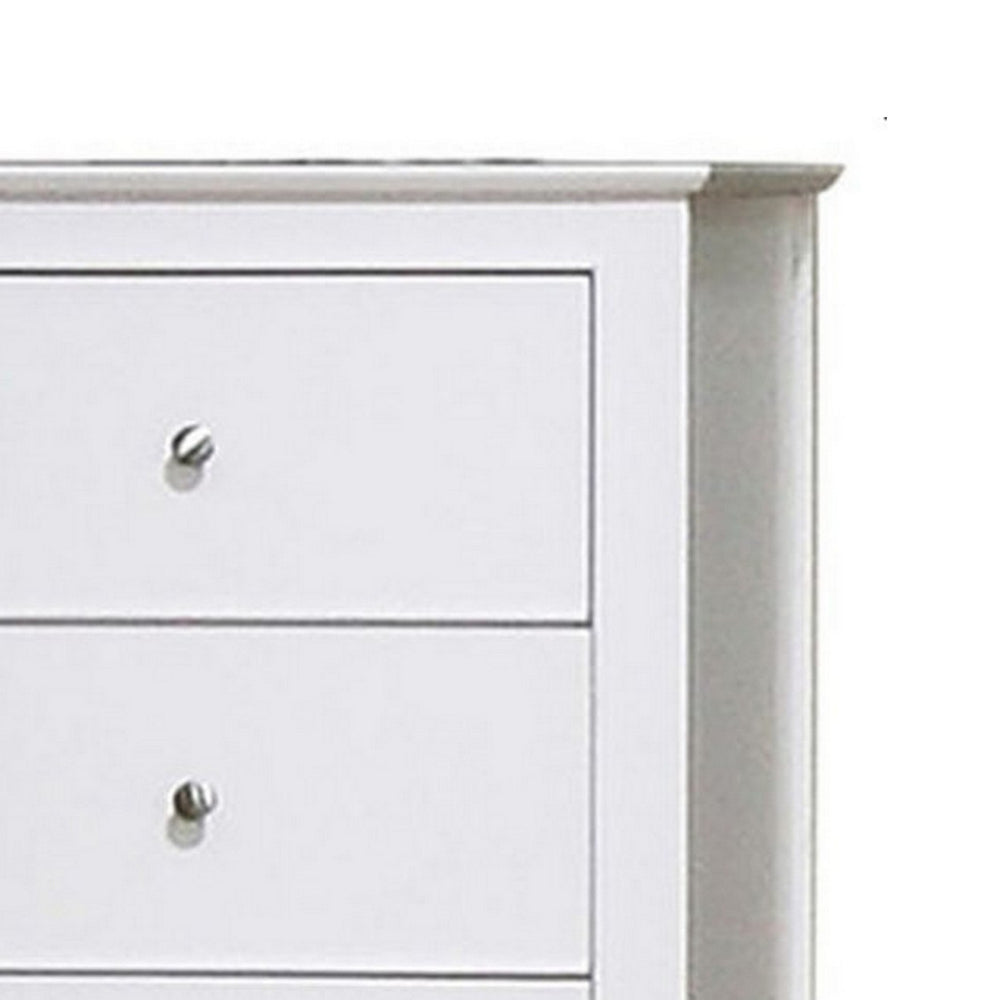 Nee 48 Inch Tall Dresser Chest, 5 Drawers with Silver Knobs, Matte White - BM296676