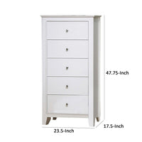 Nee 48 Inch Tall Dresser Chest, 5 Drawers with Silver Knobs, Matte White - BM296676