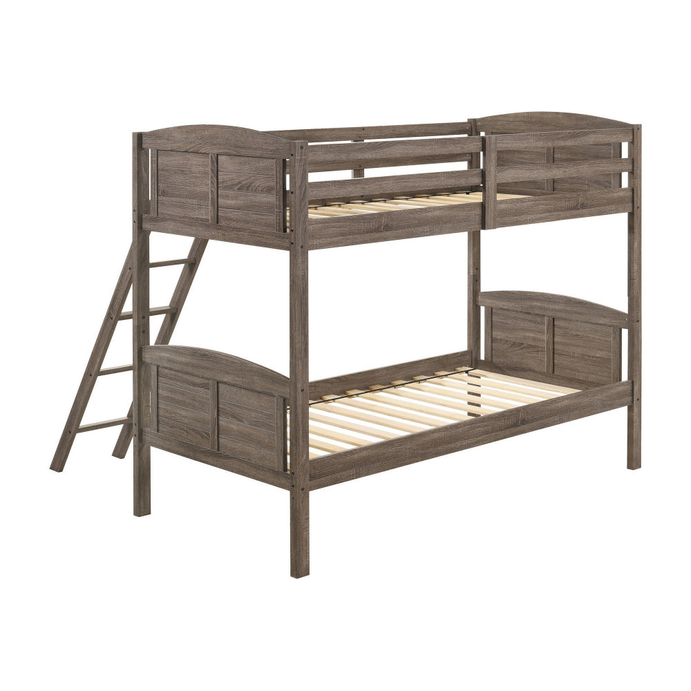 Benjara Twin Over Twin Bunk Beds, Curved Headboards, Ladder