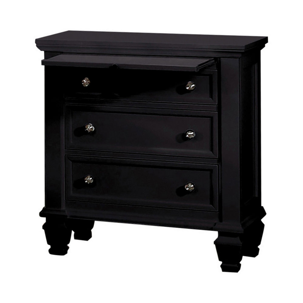 Lila 30 Inch Nightstand with Slide Out Tray, Felt Lined Top Drawer, Black - BM296706