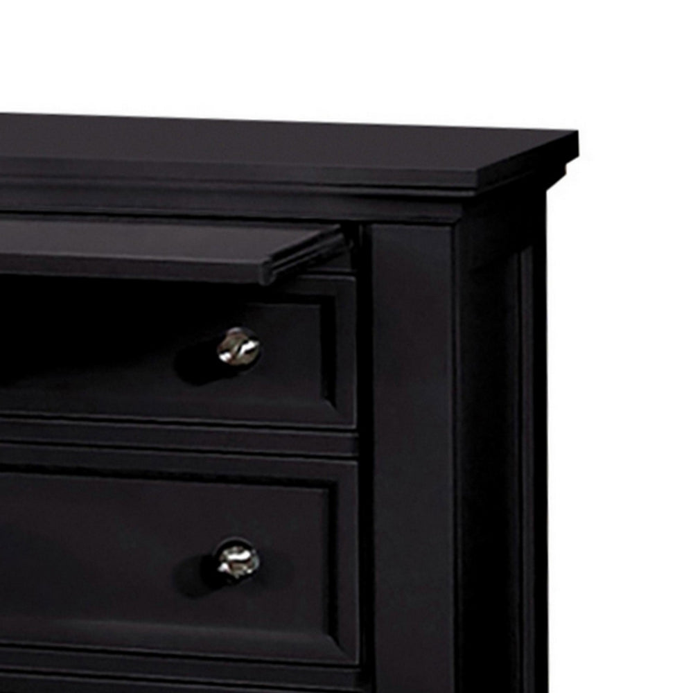 Lila 30 Inch Nightstand with Slide Out Tray, Felt Lined Top Drawer, Black - BM296706