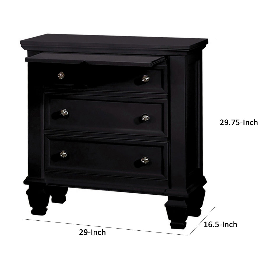 Lila 30 Inch Nightstand with Slide Out Tray, Felt Lined Top Drawer, Black - BM296706