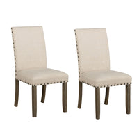 19 Inch Beige Fabric Dining Chair, Set of 2, Rustic Brown, Nailhead Trim - BM296720