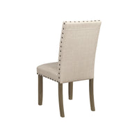 19 Inch Beige Fabric Dining Chair, Set of 2, Rustic Brown, Nailhead Trim - BM296720