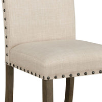 19 Inch Beige Fabric Dining Chair, Set of 2, Rustic Brown, Nailhead Trim - BM296720