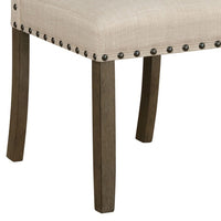 19 Inch Beige Fabric Dining Chair, Set of 2, Rustic Brown, Nailhead Trim - BM296720