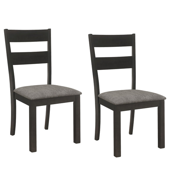 20 Inch Ladderback Dining Chair, Set of 2, Gray Fabric, Stained Black Frame - BM296721