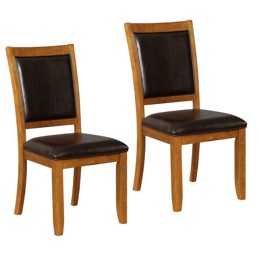 19 Inch Dining Chair, Set of 2, Brown Wood Frame, Faux Leather Seating - BM296728