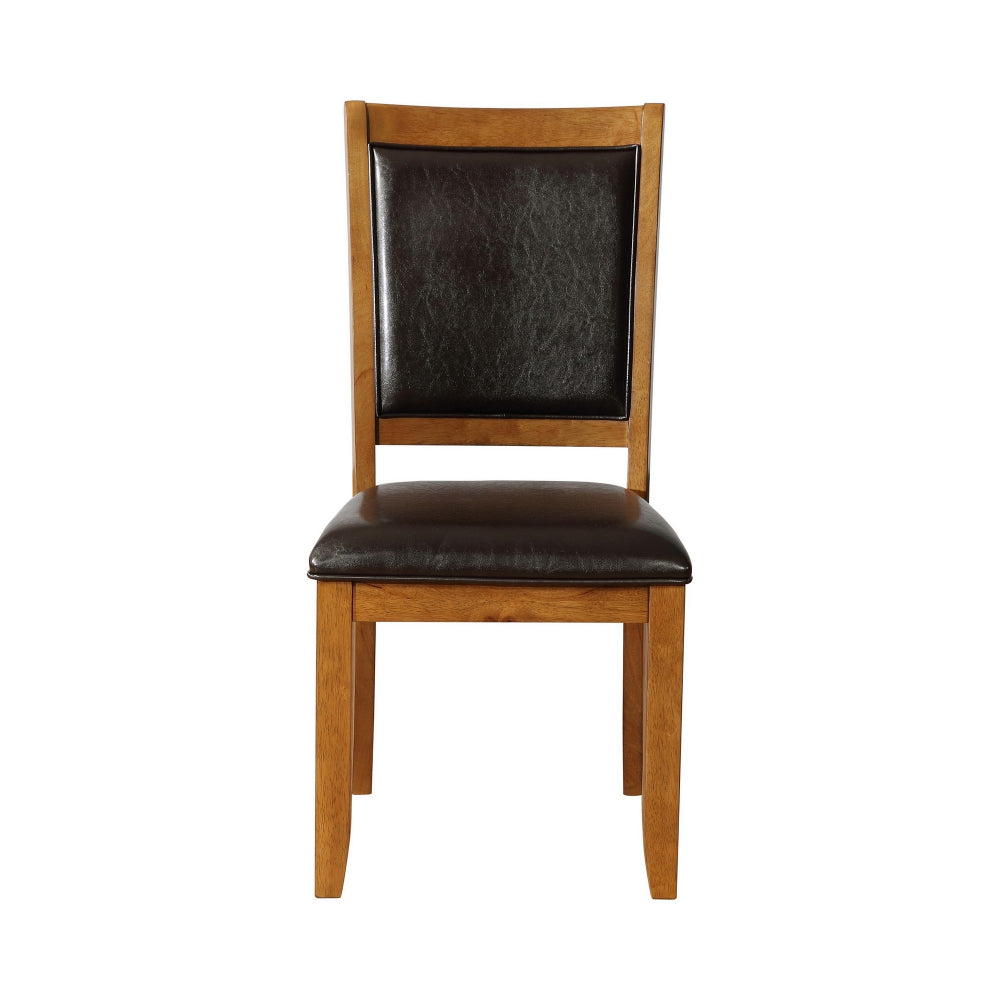 19 Inch Dining Chair, Set of 2, Brown Wood Frame, Faux Leather Seating - BM296728