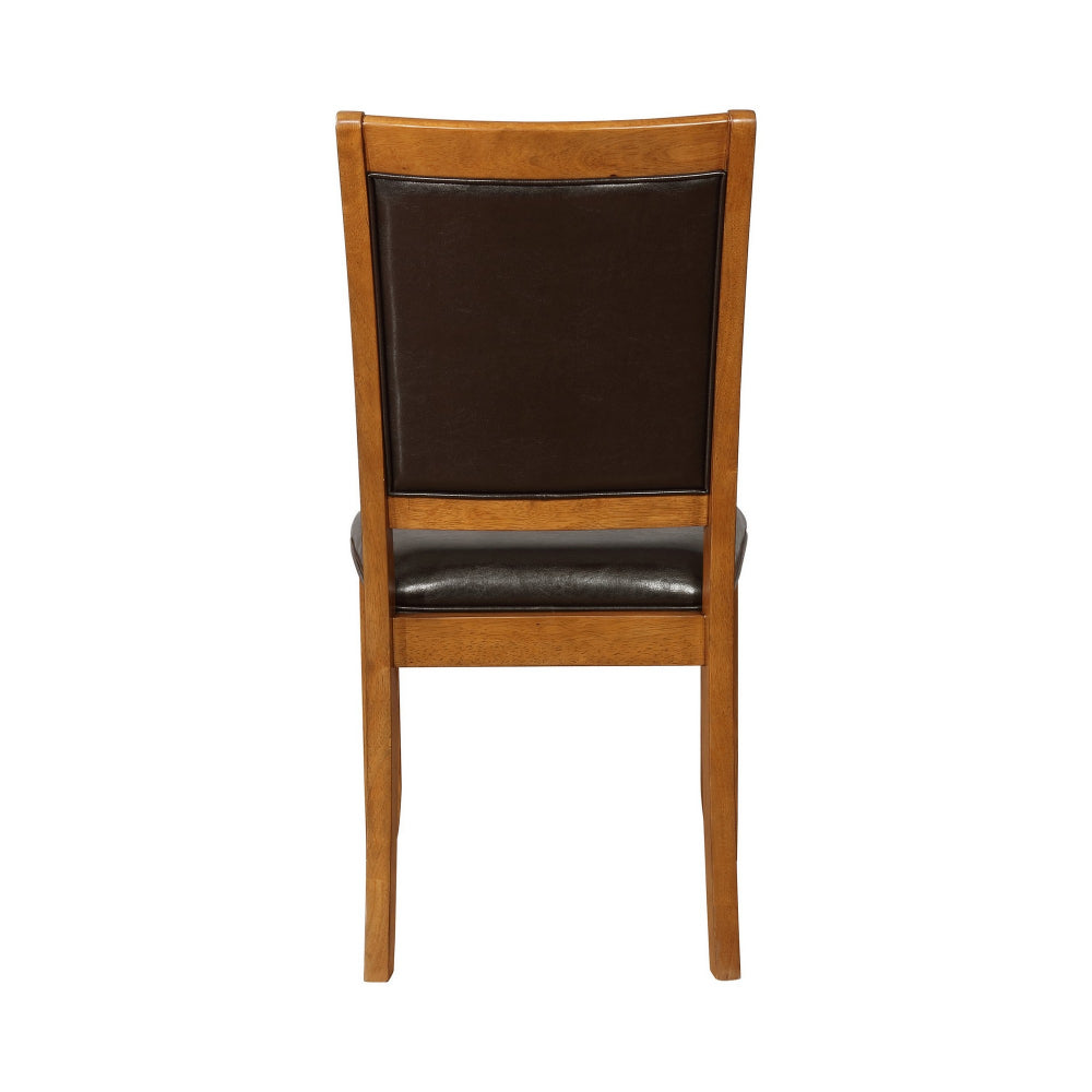 19 Inch Dining Chair, Set of 2, Brown Wood Frame, Faux Leather Seating - BM296728