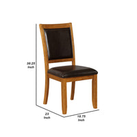 19 Inch Dining Chair, Set of 2, Brown Wood Frame, Faux Leather Seating - BM296728