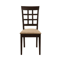 17 Inch Side Dining Chair, Set of 2, Lattice Back Brown Wood, Tan Fabric - BM296729