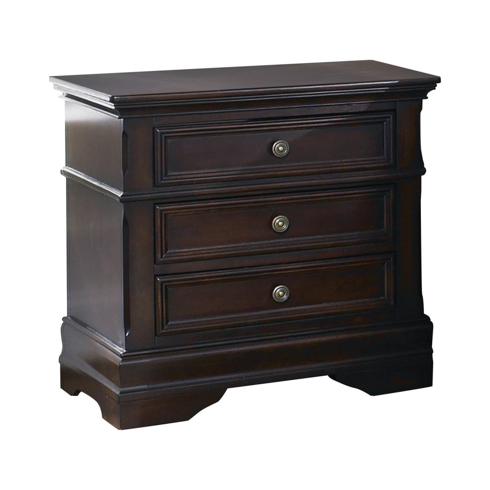 Bee 26 Inch 3 Drawer Nightstand, Felt Lined Top Drawer, Cappuccino Brown - BM296733