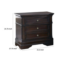 Bee 26 Inch 3 Drawer Nightstand, Felt Lined Top Drawer, Cappuccino Brown - BM296733